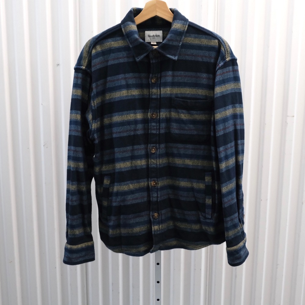 Goodfellow & Co Flannel Shirt Jacket Mens Medium Blue Striped‎ Cotton